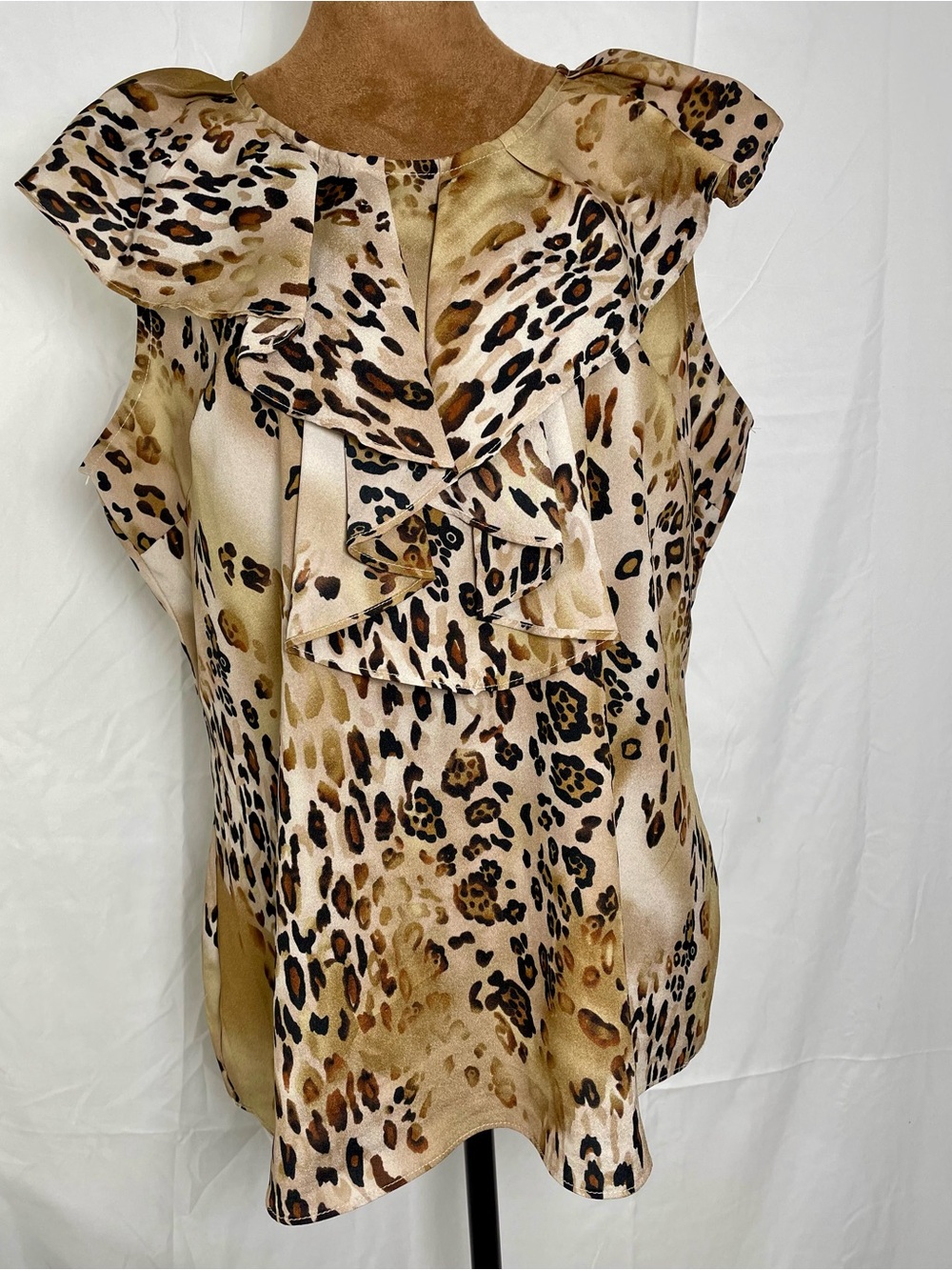 Milano Leopard Print Ruffle Sleeveless Top Size Large